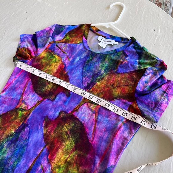 Desigual Leaf Print Multicolor Viscose Short Sleeve T Shirt Size S - Picture 8 of 8
